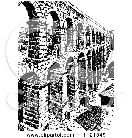 Clipart Of A Retro Vintage Black And White Brick Aqueduct - Royalty Free Vector Illustration by Prawny Vintage