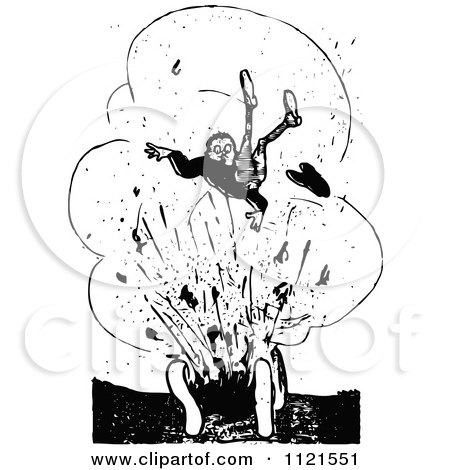 Clipart Of A Retro Vintage Black And White Man In An Explosion - Royalty Free Vector Illustration by Prawny Vintage