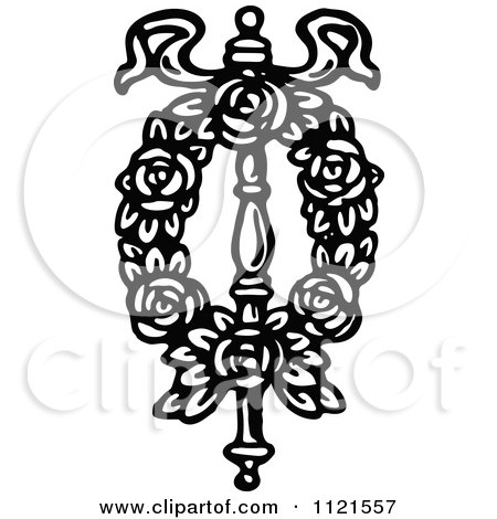 Clipart Of A Retro Vintage Black And White Wreath And Post 1 - Royalty Free Vector Illustration by Prawny Vintage
