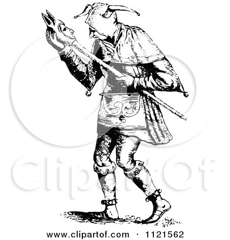 Clipart Of A Retro Vintage Black And White Court Jester 2 - Royalty Free Vector Illustration by Prawny Vintage