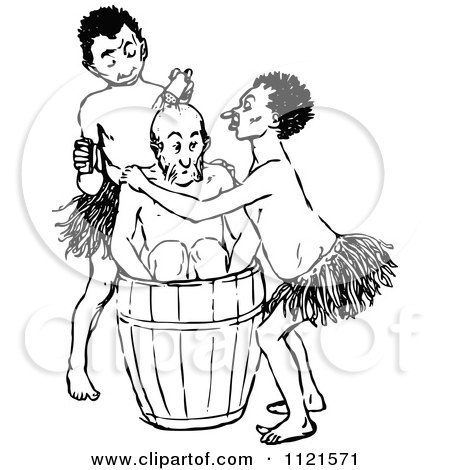 Clipart Of Retro Vintage Black And White Aboriginals Bathing - Royalty Free Vector Illustration by Prawny Vintage