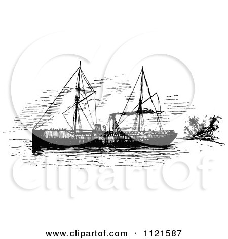 Clipart Of A Retro Vintage Black And White Ship - Royalty Free Vector Illustration by Prawny Vintage
