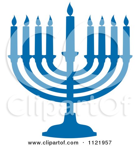 Clipart Of A Silhouetted Blue Hanukkah Menorah With Lit Candles - Royalty Free Vector Illustration by Amanda Kate