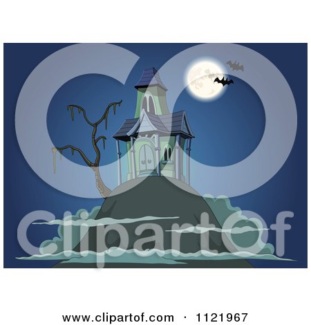 Cartoon Of A Haunted House On Top Of A Hill - Royalty Free Vector Clipart by yayayoyo