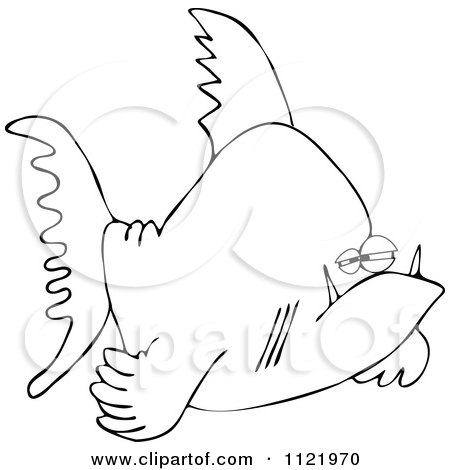 Cartoon Of An Outlined Grumpy Fish - Royalty Free Vector Clipart by djart