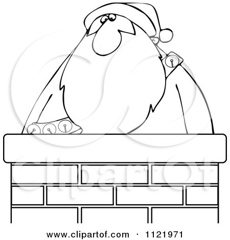 Cartoon Of An Outlined Santa In A Chimney - Royalty Free Vector Clipart by djart