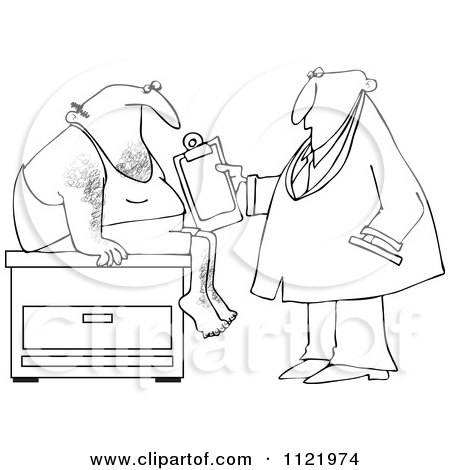 Cartoon Of An Outlined Medical Doctor Examining A Male Patient - Royalty Free Vector Clipart by djart