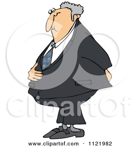 Cartoon Of A Caucasian Businessman Holding His Stomach And Behind - Royalty Free Vector Clipart by djart