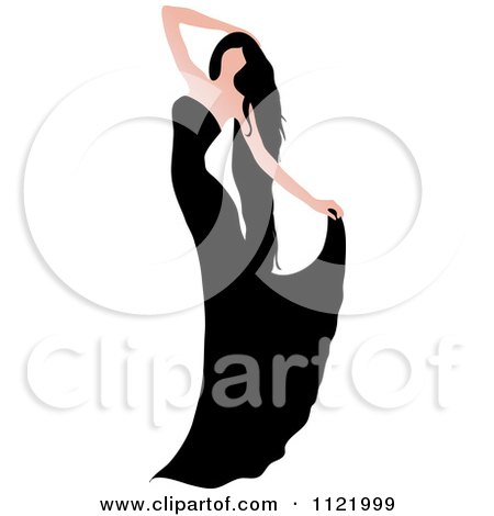 Clipart Of A Graceful Woman Dancing In A Black Gown - Royalty Free Vector Illustration by Pams Clipart