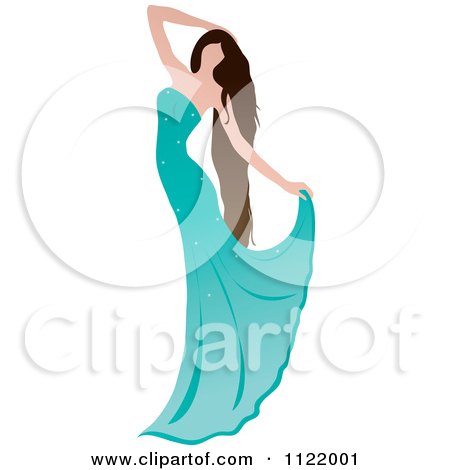 Clipart Of A Graceful Brunette Woman Dancing In A Turquoise Gown - Royalty Free Vector Illustration by Pams Clipart