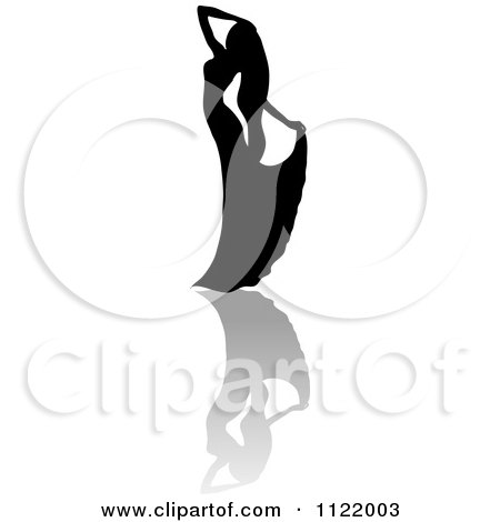 Clipart Of A Graceful Silhouetted Woman Dancing In A Gown With A Reflection - Royalty Free Vector Illustration by Pams Clipart