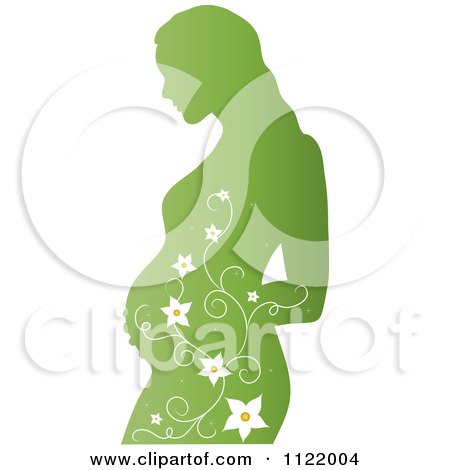 Clipart Of A Green Silhouette Of A Pregnant Mother With Vines - Royalty Free Vector Illustration by Pams Clipart