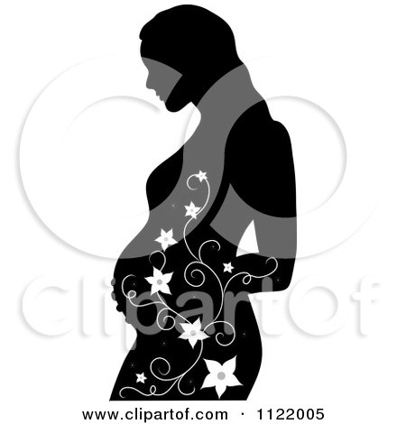 Clipart Of A Black Silhouette Of A Pregnant Mother With Vines - Royalty Free Vector Illustration by Pams Clipart