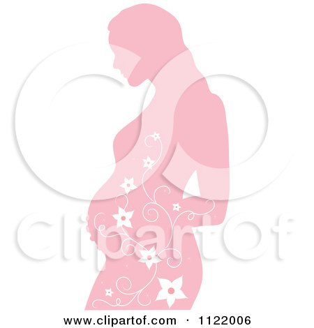 Pink Silhouette Of A Pregnant Mother With Vines Posters, Art Prints