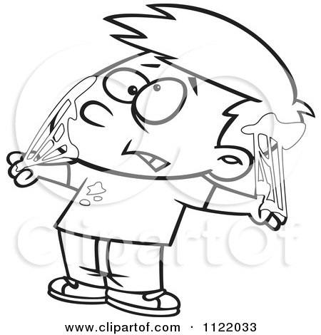 Cartoon Of An Outlined Boy Tangled In Bubble Gum - Royalty Free Vector Clipart by toonaday
