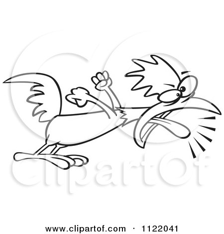 Cartoon Of An Outlined Rooster Screaming A Wake Up Call - Royalty Free Vector Clipart by toonaday