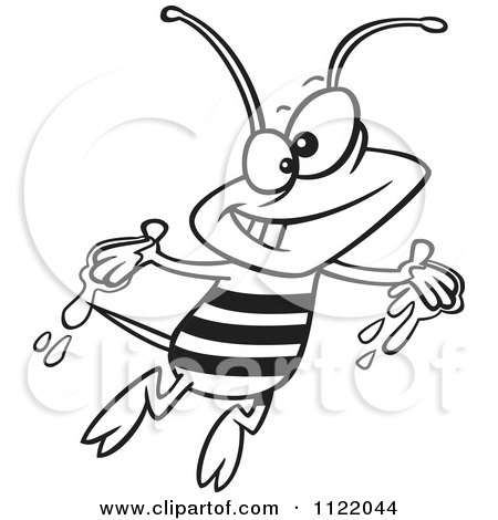 Cartoon Of An Outlined Happy Bee With Honey On His Hands - Royalty Free Vector Clipart by toonaday