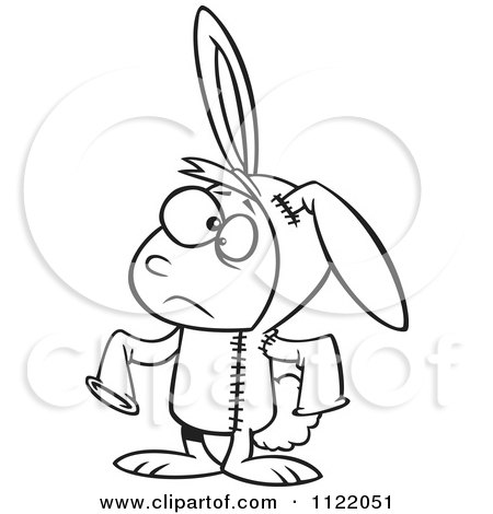 Cartoon Of An Outlined Sad Boy In A Bad Bunny Halloween Costume - Royalty Free Vector Clipart by toonaday