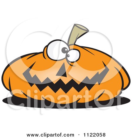 Cartoon Of A Nearly Flat Jackolantern Halloween Pumpkin - Royalty Free Vector Clipart by toonaday