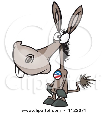 Cartoon Of A Democratic Donkey Wearing A Button - Royalty Free Vector Clipart by toonaday