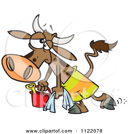Cartoon Of A Depressed Cow Leaving The Beach - Royalty Free Vector Clipart by toonaday