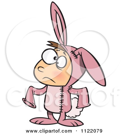 Cartoon Of A Sad Boy In A Bad Bunny Halloween Costume - Royalty Free Vector Clipart by toonaday