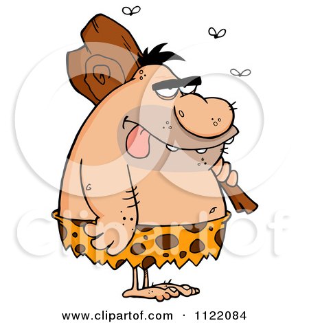 Cartoon Of A Dumb Caveman With Flies And A Club - Royalty Free Vector Clipart by Hit Toon