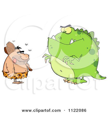 Cartoon Of A Dumb Stinky Caveman And Dinosaur - Royalty Free Vector Clipart by Hit Toon