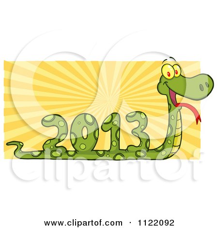 Cartoon Of A Coiled New Year 2013 Snake With Rays - Royalty Free Vector Clipart by Hit Toon