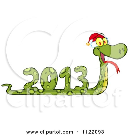Cartoon Of A Coiled New Year 2013 Snake Wearing A Santa Hat - Royalty Free Vector Clipart by Hit Toon