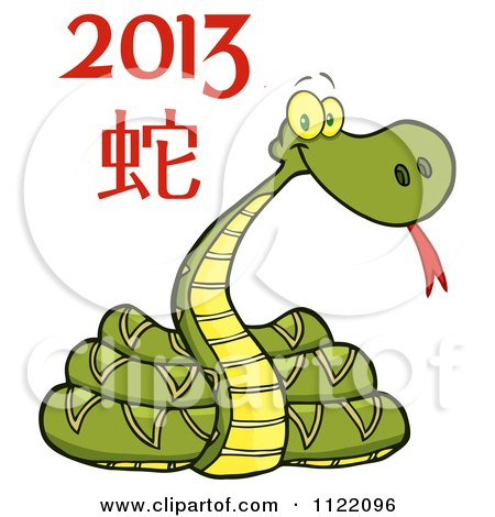 Cartoon Of A Coiled New Year 2013 Snake With Text 3 - Royalty Free Vector Clipart by Hit Toon