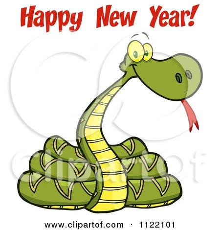 Cartoon Of A Coiled New Year 2013 Snake With Text 1 - Royalty Free Vector Clipart by Hit Toon