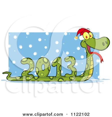 Cartoon Of A Coiled New Year 2013 Snake Wearing A Santa Hat In The Snow - Royalty Free Vector Clipart by Hit Toon