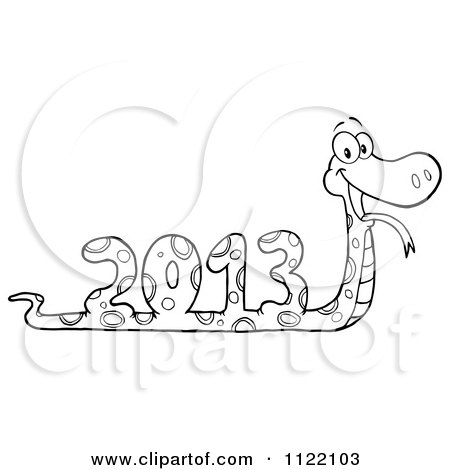 Cartoon Of An Outlined New Year 2013 Snake - Royalty Free Vector Clipart by Hit Toon