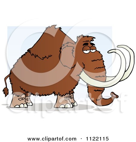 Cartoon Of A Wooly Mammoth Over Blue - Royalty Free Vector Clipart by Hit Toon