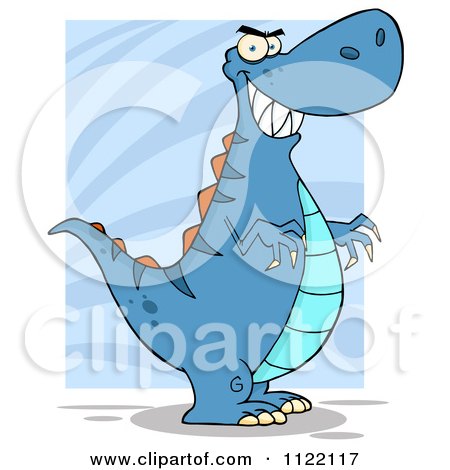 Cartoon Of A Tyrannosaurus Rex Dinosaur Over Blue - Royalty Free Vector Clipart by Hit Toon