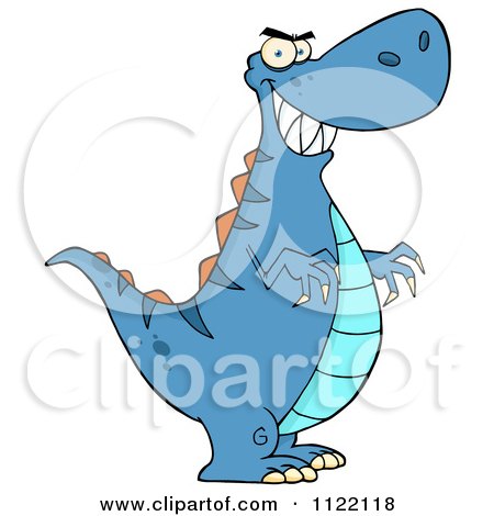 Cartoon Of A Blue Tyrannosaurus Rex Dinosaur - Royalty Free Vector Clipart by Hit Toon