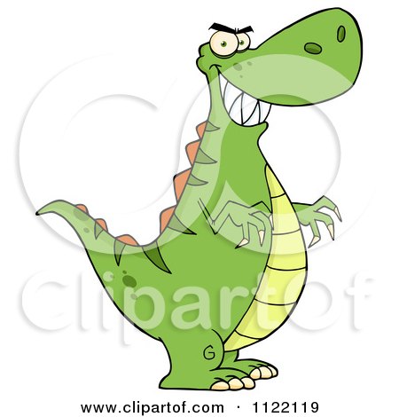 Cartoon Of A Green Tyrannosaurus Rex Dinosaur - Royalty Free Vector Clipart by Hit Toon