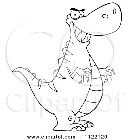 Cartoon Of An Outlined Tyrannosaurus Rex Dinosaur - Royalty Free Vector Clipart by Hit Toon