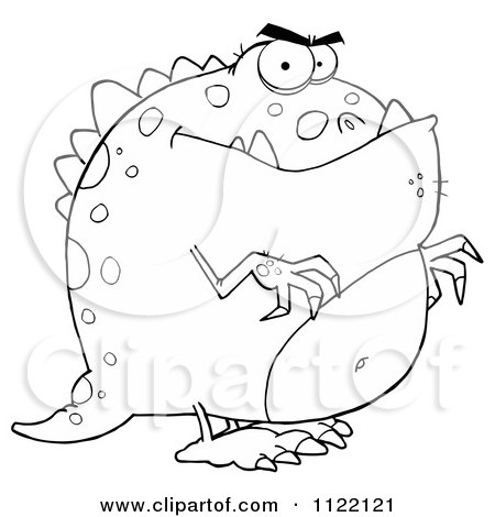 Cartoon Of An Outlined Dinosaur - Royalty Free Vector Clipart by Hit Toon