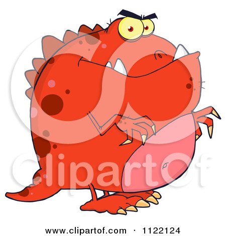 Cartoon Of A Red Dinosaur - Royalty Free Vector Clipart by Hit Toon