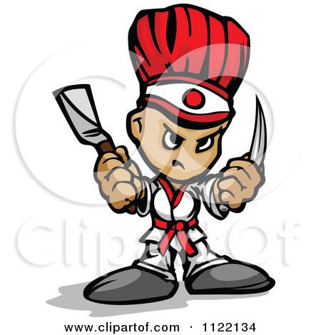 Cartoon Of A Tough Hibachi Chef - Royalty Free Vector Clipart by Chromaco