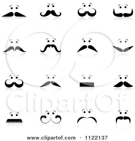Clipart Of Mens Faces With Mustaches And Reflections - Royalty Free Vector Illustration by KJ Pargeter