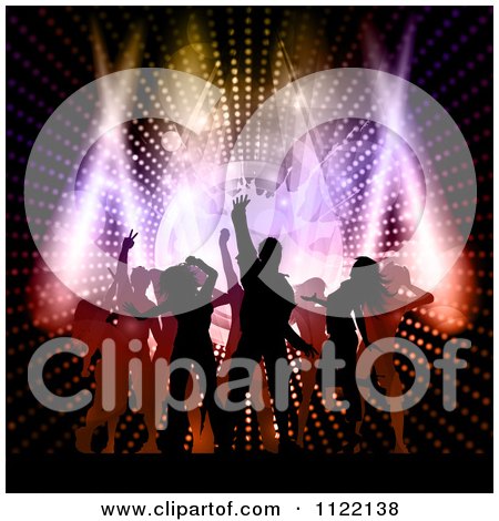 Clipart Of Silhouetted Dancers Over A Music Speaker And Lights - Royalty Free Vector Illustration by KJ Pargeter
