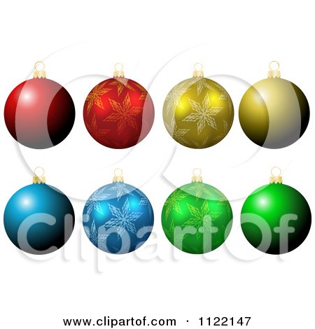 Clipart Of 3d Red Gold Blue And Green Christmas Baubles - Royalty Free Vector Illustration by KJ Pargeter
