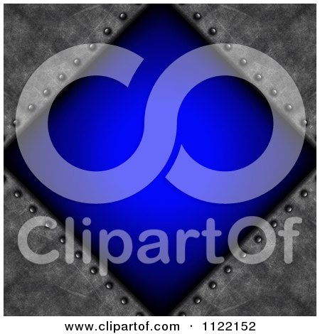 Clipart Of A Blue Diamond And Riveted Cement Background - Royalty Free CGI Illustration by KJ Pargeter