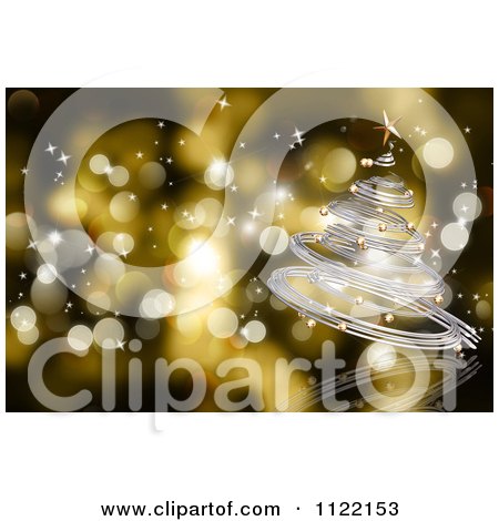 Clipart Of A Gold Sparkly Bokeh Light Christmas Tree Background - Royalty Free CGI Illustration by KJ Pargeter