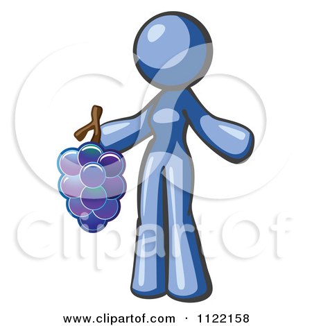 Cartoon Of A Blue Woman Vintner Wine Maker Holding Grapes - Royalty Free Vector Clipart by Leo Blanchette