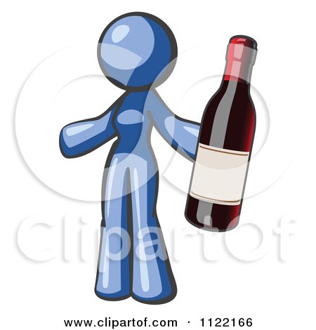 Cartoon Of A Blue Woman Vintner Holding A Bottle Of Red Wine - Royalty Free Vector Clipart by Leo Blanchette