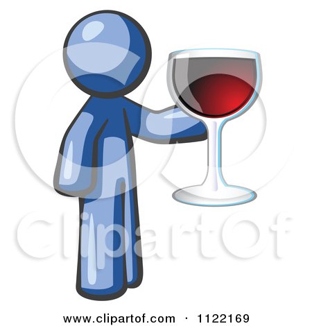 Cartoon Of A Blue Man Wine Tasting And Giving A Toast - Royalty Free Vector Clipart by Leo Blanchette